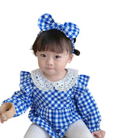 Load image into Gallery viewer, Baby Girls Checked Bow Lace Rompers Wholesale 22111797
