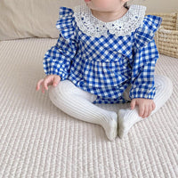 Load image into Gallery viewer, Baby Girls Checked Bow Lace Rompers Wholesale 22111797
