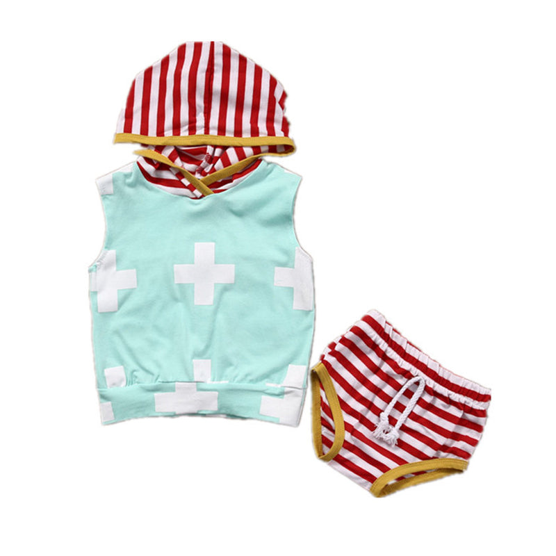 2 Pieces Set Baby Unisex Striped Color-blocking Tops And Shorts Wholesale 22112101