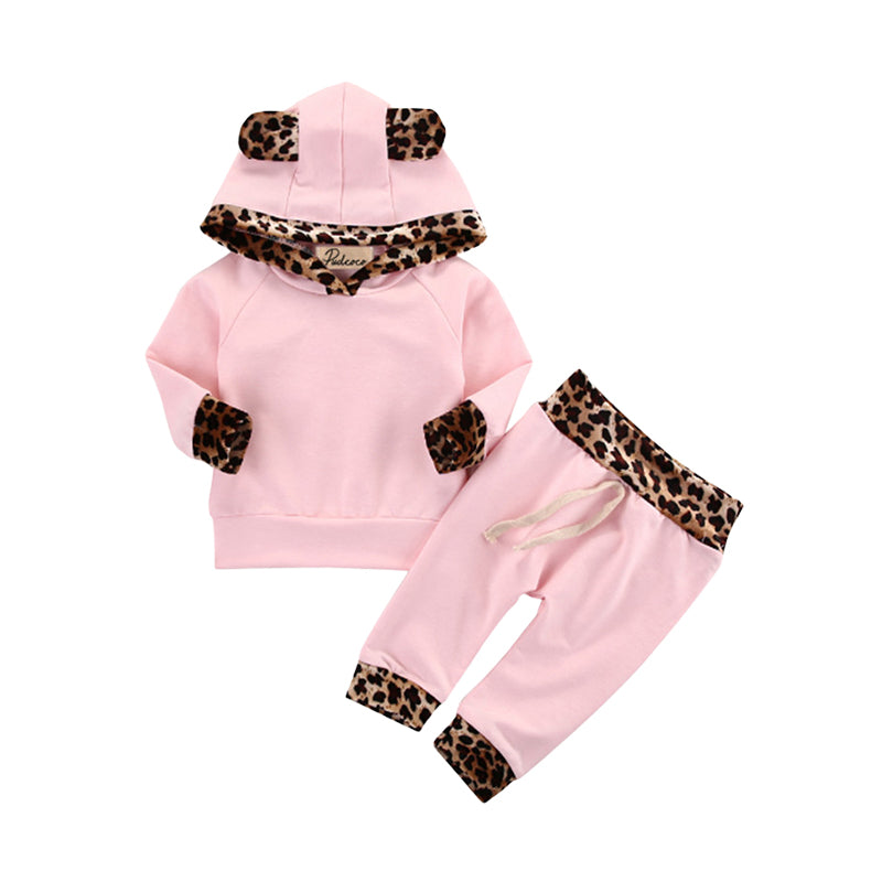 2 Pieces Set Baby Girls Leopard Hoodies Swearshirts And Pants Wholesale 22112105