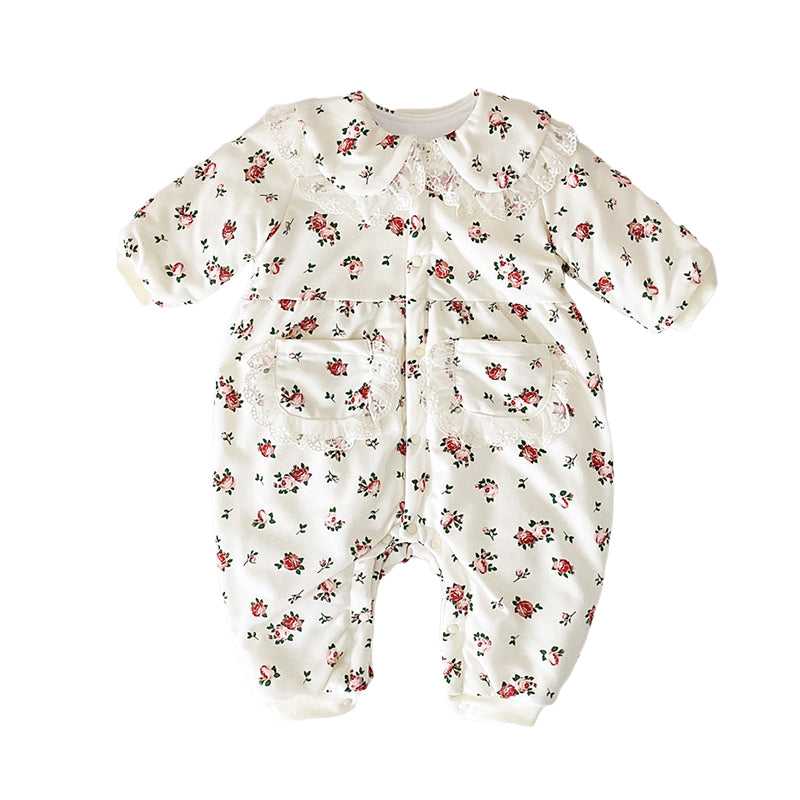 Baby Kid Girls Flower Lace Print Jumpsuits Wholesale 221121123