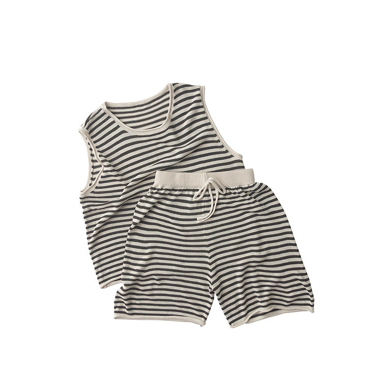 2 Pieces Set Baby Kid Unisex Striped Tank Tops And Shorts Wholesale 22112134