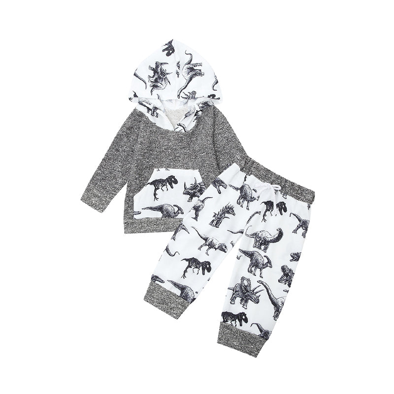 2 Pieces Set Baby Boys Color-blocking Dinosaur Hoodies Swearshirts And Pants Wholesale 22112135