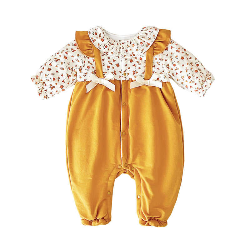 Baby Kid Girls Flower Bow Print Jumpsuits Wholesale 221121352
