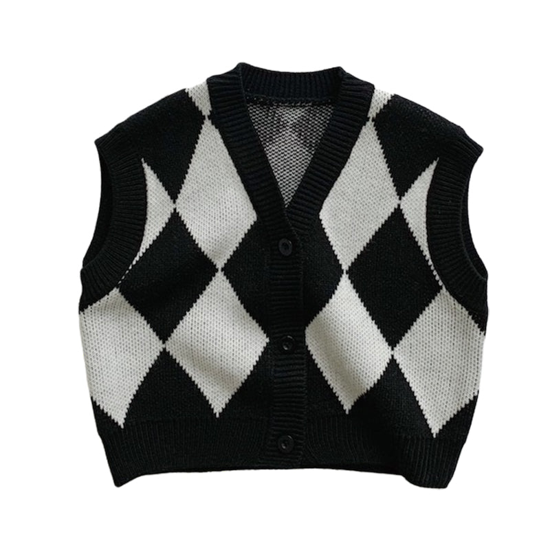 Baby Kid Unisex Checked Vests Waistcoats Knitwear Wholesale 22112157