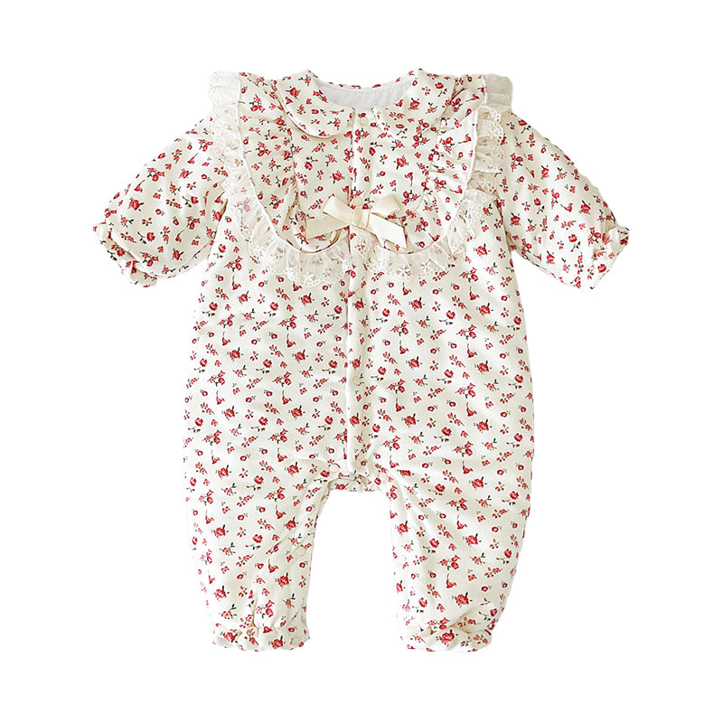 Baby Kid Girls Flower Bow Lace Print Jumpsuits Wholesale 221121655