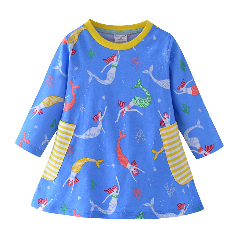 Baby Kid Girls Striped Cartoon Print Dresses Wholesale 221125101