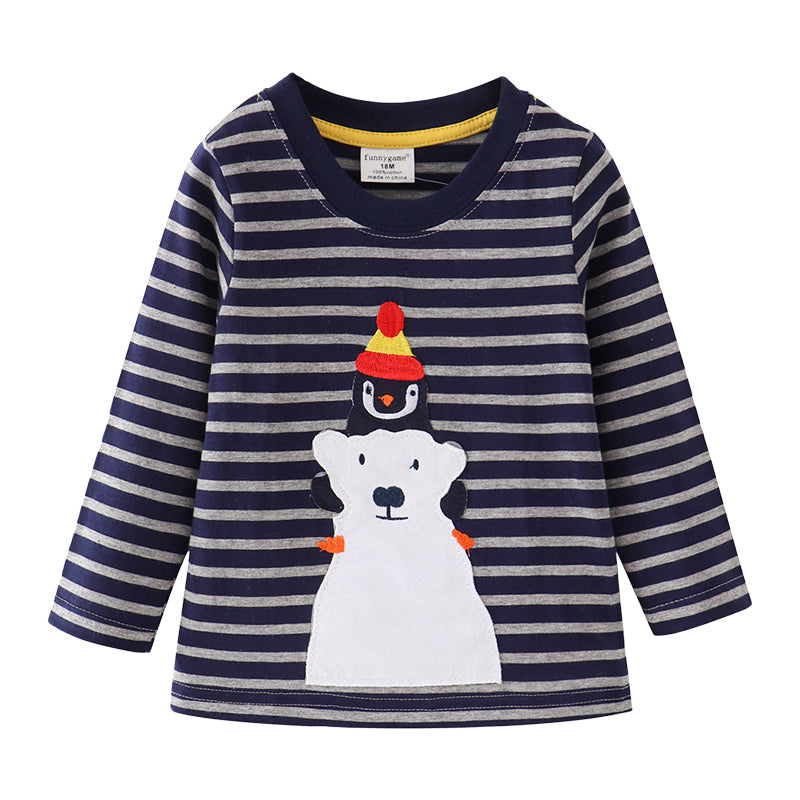 Baby Kid Boys Striped Cartoon Print Tops Wholesale 22112514