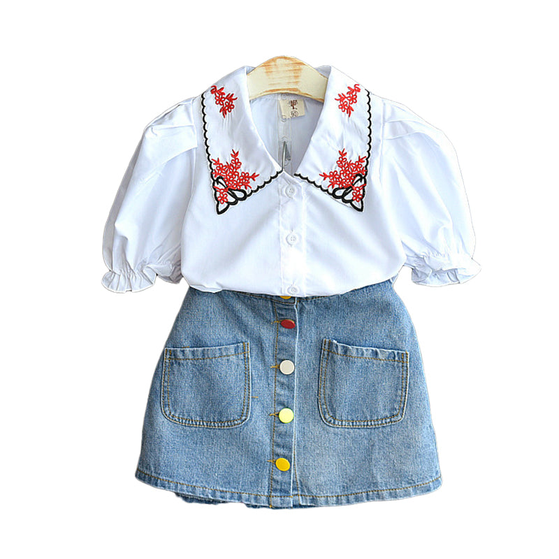 2 Pieces Set Baby Kid Girls Embroidered Blouses And Solid Color Skirts Wholesale 221125179