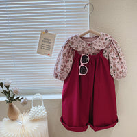 Load image into Gallery viewer, 2 Pieces Set Baby Kid Girls Flower Print Tops And Solid Color Jumpsuits Wholesale 221125367
