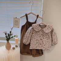 Load image into Gallery viewer, 2 Pieces Set Baby Kid Girls Flower Print Tops And Solid Color Jumpsuits Wholesale 221125367
