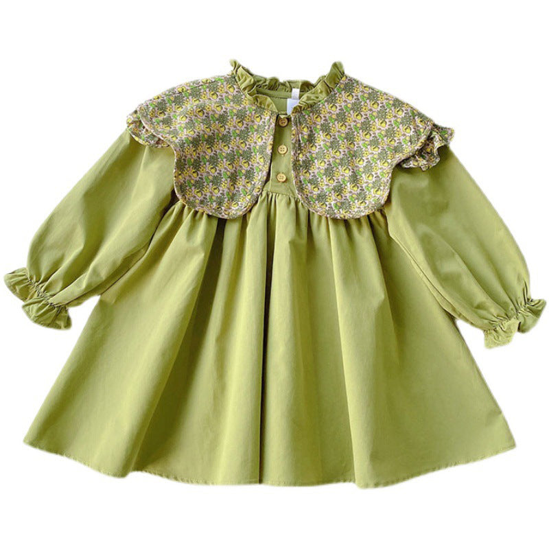 Kid Girls Solid Color Flower Print Dresses Wholesale 221125382