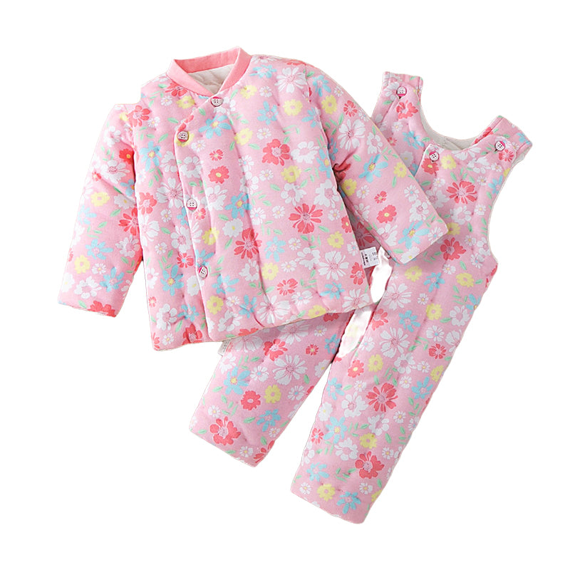 2 Pieces Set Baby Kid Unisex Flower Print Jackets Outwears And Jumpsuits Wholesale 221125405