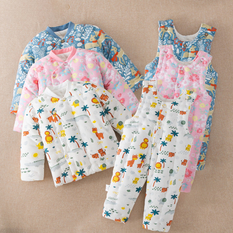 2 Pieces Set Baby Kid Unisex Flower Print Jackets Outwears And Jumpsuits Wholesale 221125405