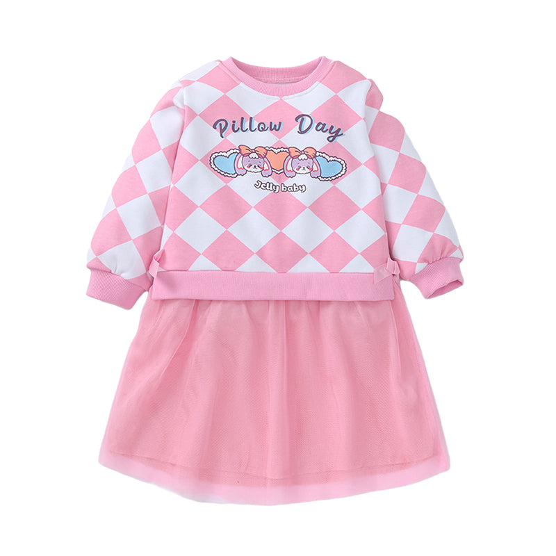 Baby Kid Girls Color-blocking Checked Cartoon Print Dresses Wholesale 221125494