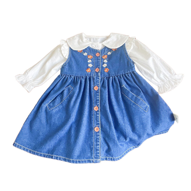 2 Pieces Set Baby Kid Girls Love heart Shirts And Embroidered Dresses Wholesale 221125508