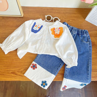 Load image into Gallery viewer, 2 Pieces Set Kid Girls Cartoon Print Blouses And Flower Pants Wholesale 221125531
