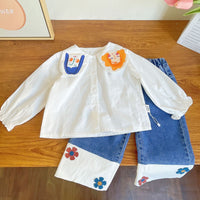 Load image into Gallery viewer, 2 Pieces Set Kid Girls Cartoon Print Blouses And Flower Pants Wholesale 221125531
