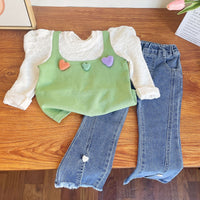 Load image into Gallery viewer, 2 Pieces Set Kid Girls Solid Color Love heart Tops And Pants Wholesale 221125532
