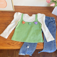 Load image into Gallery viewer, 2 Pieces Set Kid Girls Solid Color Love heart Tops And Pants Wholesale 221125532
