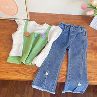 Load image into Gallery viewer, 2 Pieces Set Kid Girls Solid Color Love heart Tops And Pants Wholesale 221125532
