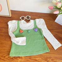 Load image into Gallery viewer, 2 Pieces Set Kid Girls Solid Color Love heart Tops And Pants Wholesale 221125532
