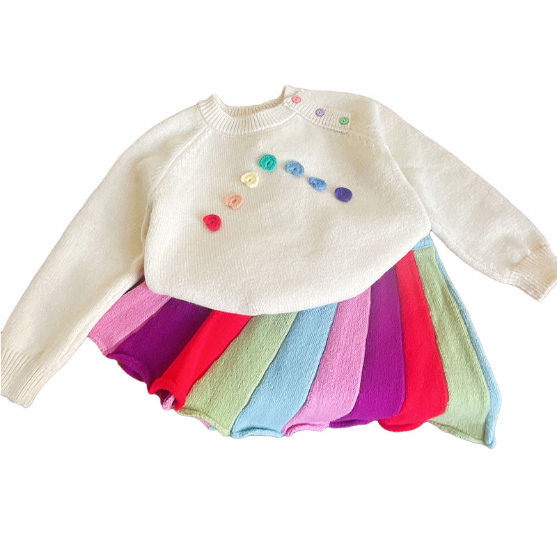2 Pieces Set Kid Girls Solid Color Sweaters And Color-blocking Skirts Wholesale 221125545