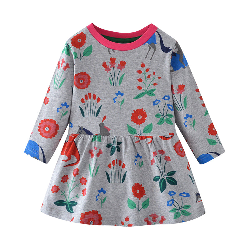 Baby Kid Girls Flower Plant Print Dresses Wholesale 22112595