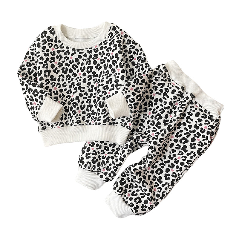 2 Pieces Set Baby Unisex Love heart Tops And Leopard Pants Wholesale 221130113