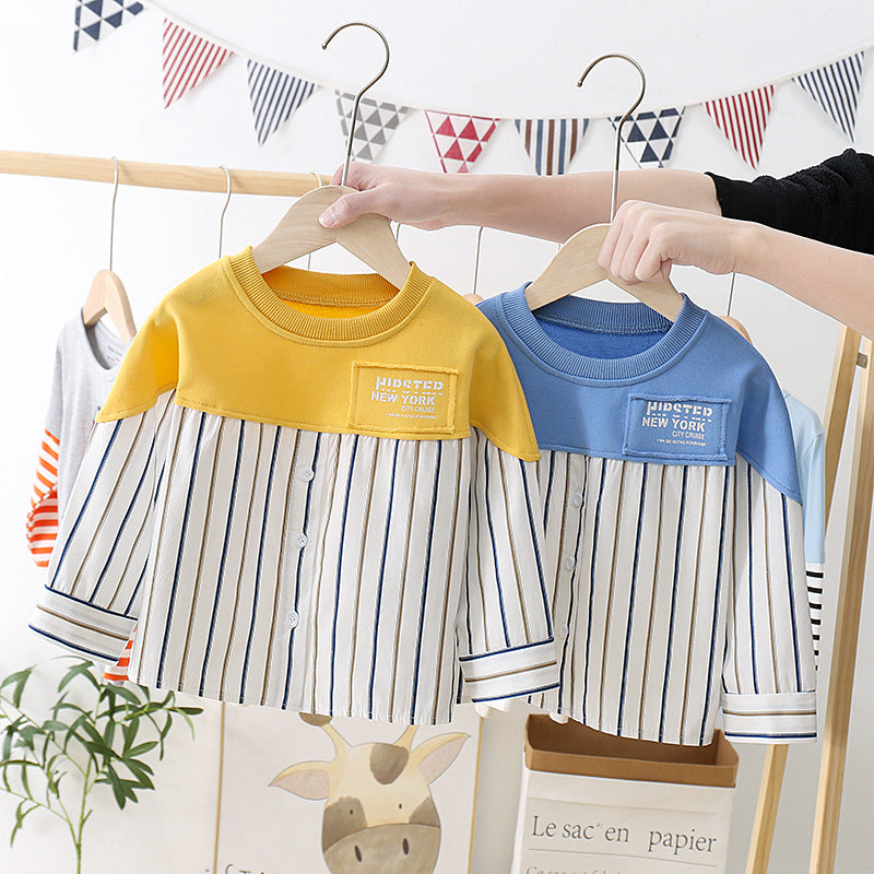 Baby Kid Boys Striped Letters Color-blocking Tops Wholesale 221130134