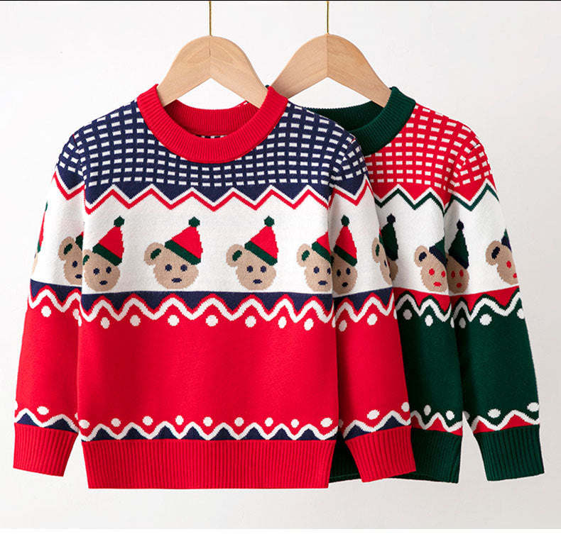 Baby Kid Boys Color-blocking Cartoon Print Christmas Sweaters Wholesale 221130140