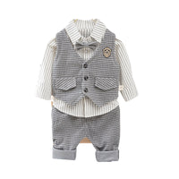 Load image into Gallery viewer, 3 Pieces Set Baby Kid Boys Birthday Party Striped Bow Shirts Houndstooth Vests Waistcoats And Pants Wholesale 221130150
