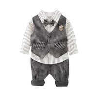 Load image into Gallery viewer, 3 Pieces Set Baby Kid Boys Birthday Party Striped Bow Shirts Houndstooth Vests Waistcoats And Pants Wholesale 221130150
