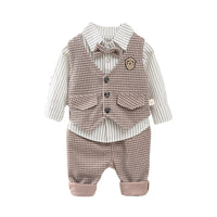Load image into Gallery viewer, 3 Pieces Set Baby Kid Boys Birthday Party Striped Bow Shirts Houndstooth Vests Waistcoats And Pants Wholesale 221130150
