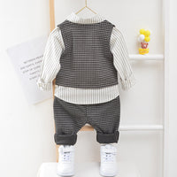 Load image into Gallery viewer, 3 Pieces Set Baby Kid Boys Birthday Party Striped Bow Shirts Houndstooth Vests Waistcoats And Pants Wholesale 221130150
