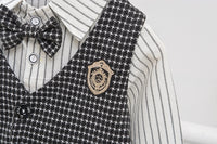 Load image into Gallery viewer, 3 Pieces Set Baby Kid Boys Birthday Party Striped Bow Shirts Houndstooth Vests Waistcoats And Pants Wholesale 221130150

