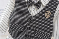 Load image into Gallery viewer, 3 Pieces Set Baby Kid Boys Birthday Party Striped Bow Shirts Houndstooth Vests Waistcoats And Pants Wholesale 221130150
