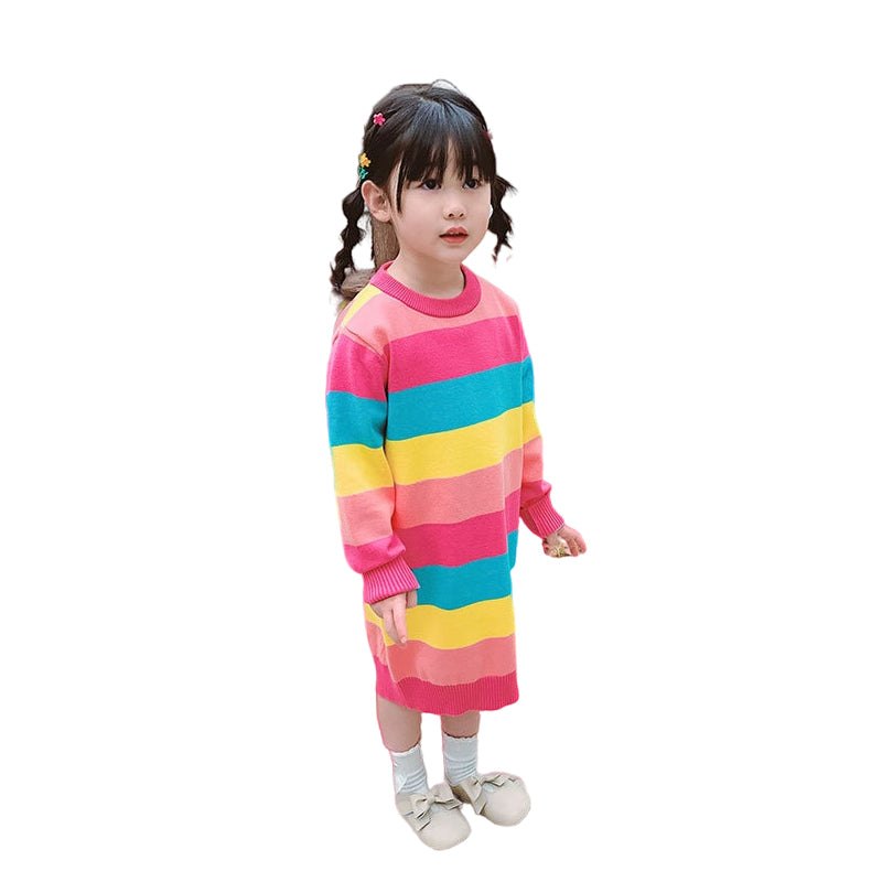 Kid Girls Rainbow Knitwear Dresses Wholesale 22113021