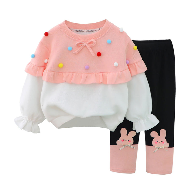 2 Pieces Set Baby Kid Girls Color-blocking Bow Tops And Cartoon Pants Wholesale 221130222