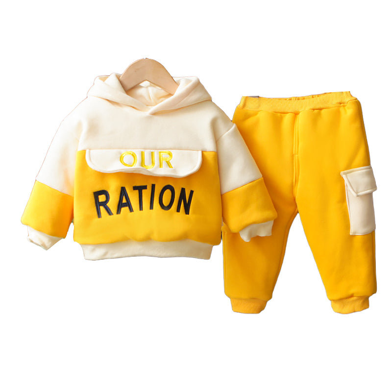 2 Pieces Set Baby Kid Unisex Letters Color-blocking Hoodies Swearshirts And Pants Wholesale 221130265