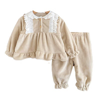 Load image into Gallery viewer, 2 Pieces Set Baby Kid Girls Bow Lace Tops And Solid Color Pants Wholesale 221130358
