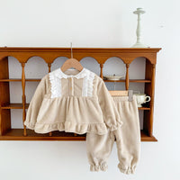 Load image into Gallery viewer, 2 Pieces Set Baby Kid Girls Bow Lace Tops And Solid Color Pants Wholesale 221130358
