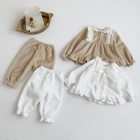 Load image into Gallery viewer, 2 Pieces Set Baby Kid Girls Bow Lace Tops And Solid Color Pants Wholesale 221130358
