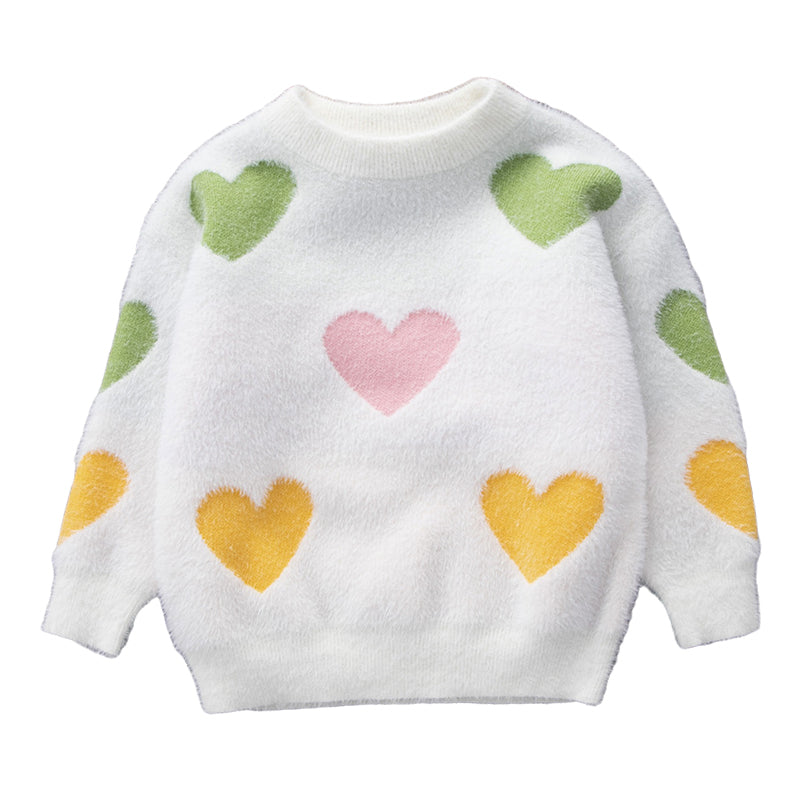 Baby Kid Girls Color-blocking Love heart Print Sweaters Wholesale 22113051