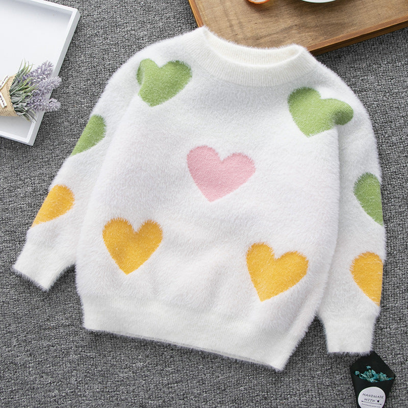 Baby Kid Girls Color-blocking Love heart Print Sweaters Wholesale 22113051