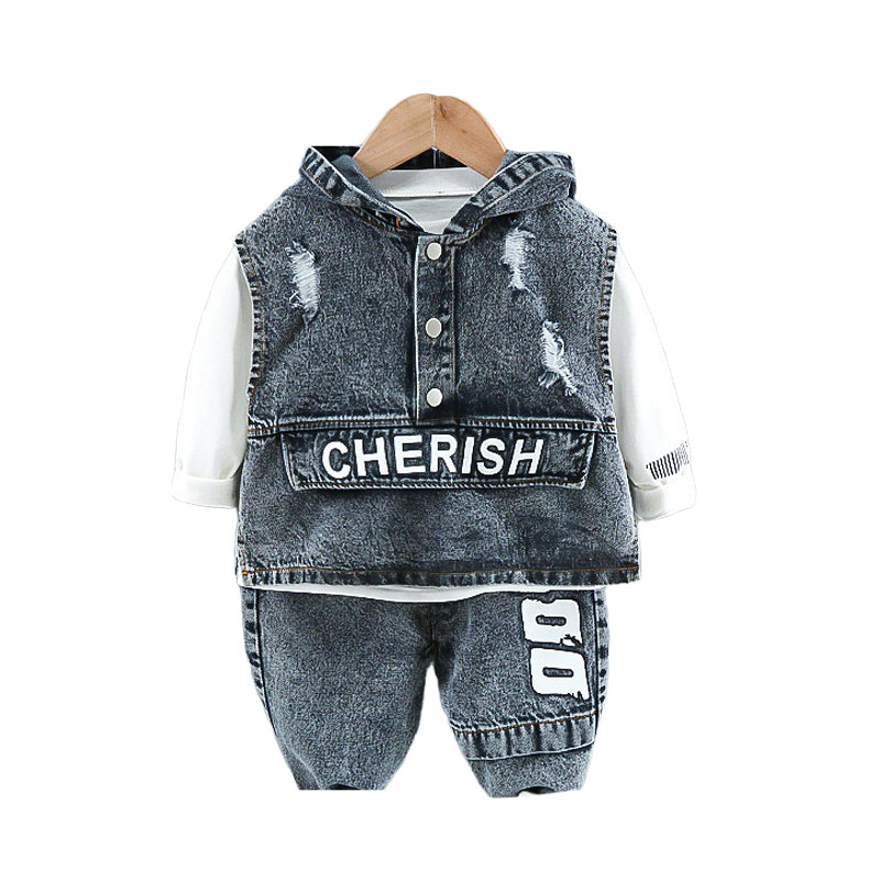 3 Pieces Set Baby Kid Boys Letters Tops And Ripped Vests Waistcoats And Pants Wholesale 221130522