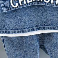 Load image into Gallery viewer, 3 Pieces Set Baby Kid Boys Letters Tops And Ripped Vests Waistcoats And Pants Wholesale 221130522
