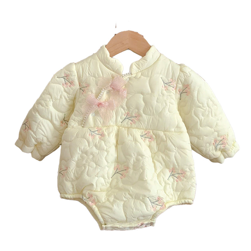 Baby Girls Flower Bow Embroidered Rompers Wholesale 221130558