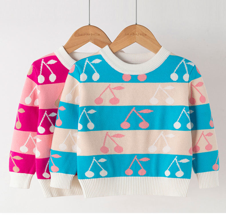 Baby Kid Girls Striped Fruit Crochet Sweaters Wholesale 22113062