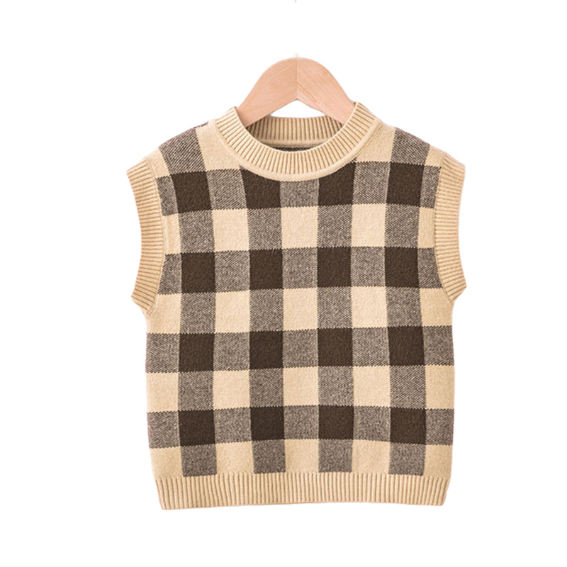 Baby Kid Unisex Checked Crochet Sweaters Wholesale 22113094